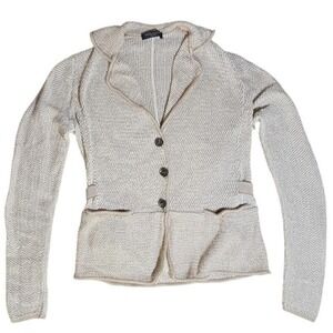$1050 44 8‎ VTG PIAZZA SEMPIONE khaki white knit cardigan fitted blazer Italian
